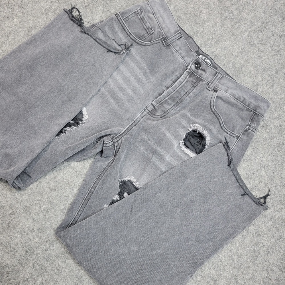 Blue Savvy Jeans Womens 13/31 Gray  Distressed Grunge Raw Hem Button Fly Y2K